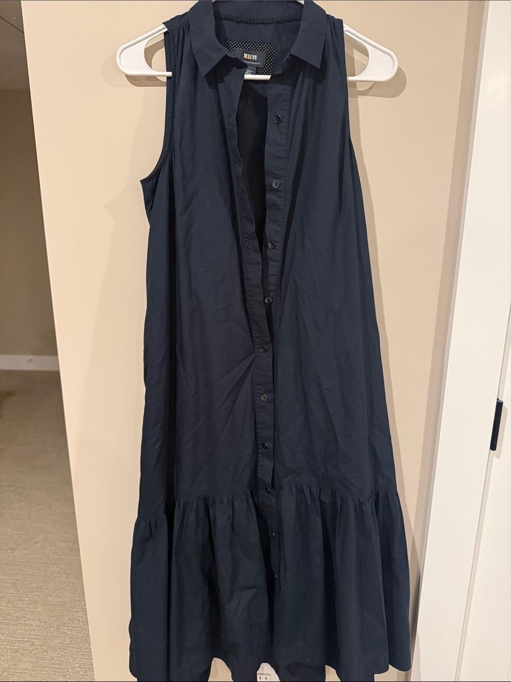 Sleeveless Button-Front Navy Dress with Pockets